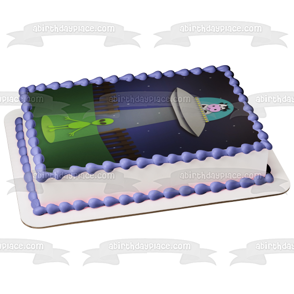 Alien and Cow Ufo Edible Cake Topper Image ABPID51756