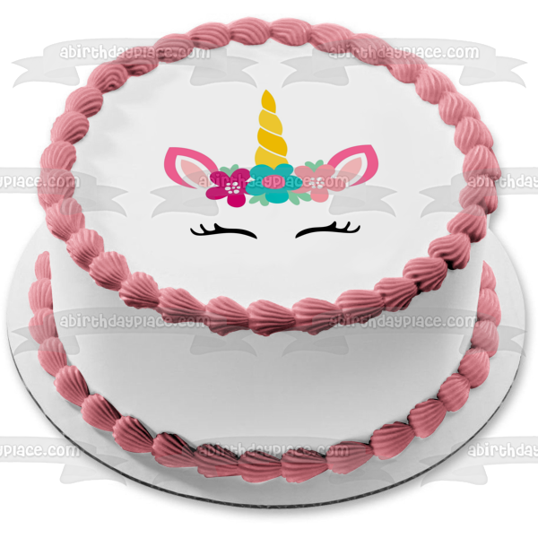 Adorno comestible para tarta con flores de dibujos animados de unicornio, imagen ABPID22519 