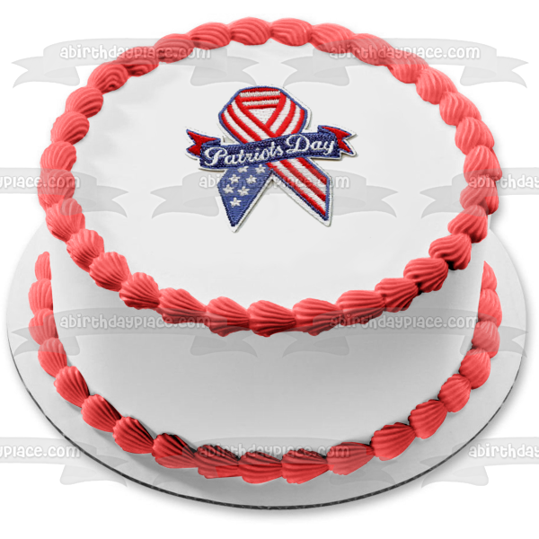 Imagen comestible para decoración de tarta con logotipo de cinta de bandera del Día de los Patriotas ABPID51212 