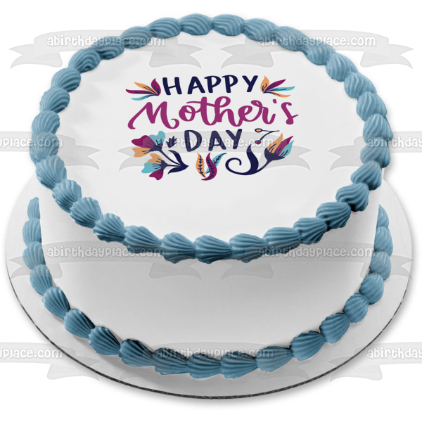 Adorno comestible para tarta con flores moradas y azules del día de la madre, imagen ABPID51228 