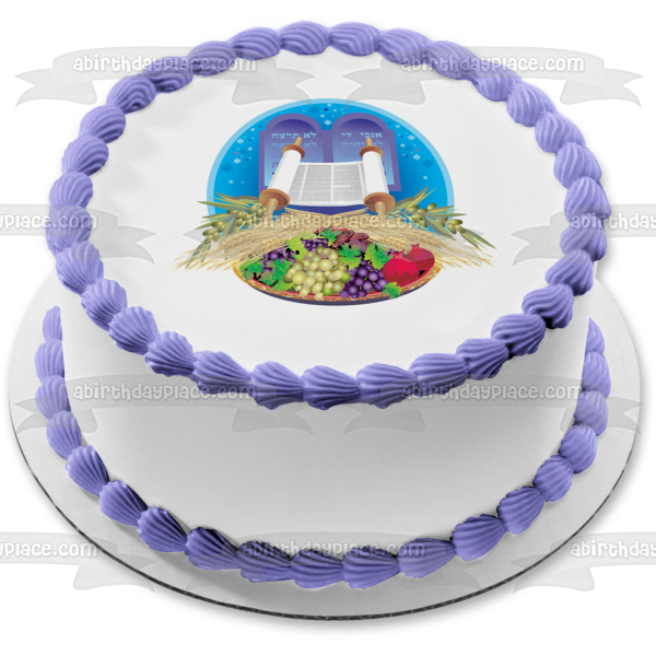 Feliz día festivo judío de Shavuot, estrella de David, fruta, decoración comestible para tarta, imagen ABPID51370 