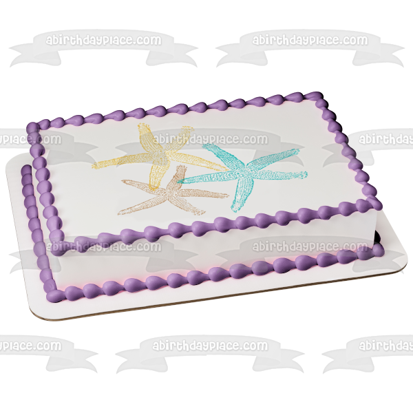 Imagen de decoración comestible para tarta con diseño de estrella de mar y vida oceánica colorida ABPID52045 