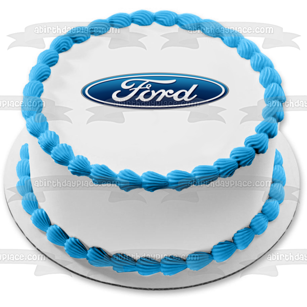 Imagen de decoración comestible ovalada para tarta con el logotipo de Ford Car Company, color azul y blanco, ABPID52190 