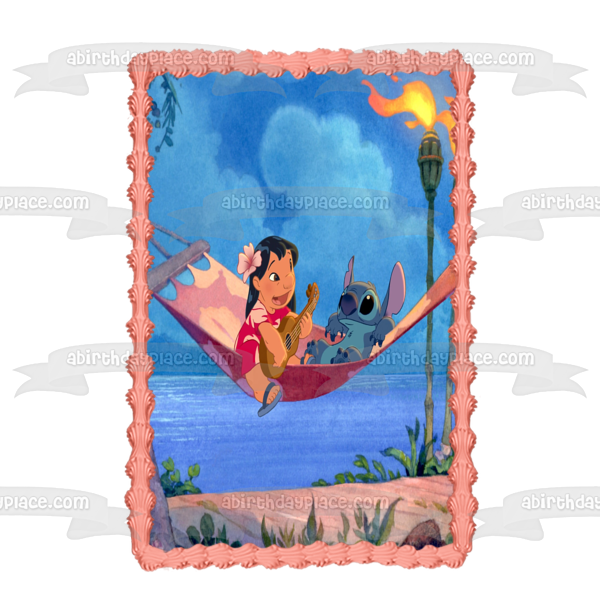 Lilo and Stitch Beach Hammock Disney Edible Cake Topper Image ABPID52205