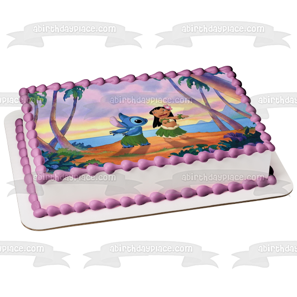 Lilo and Stitch Hula Dance Grass Skirt Flowers Sunset Edible Cake Topp – A  Birthday Place