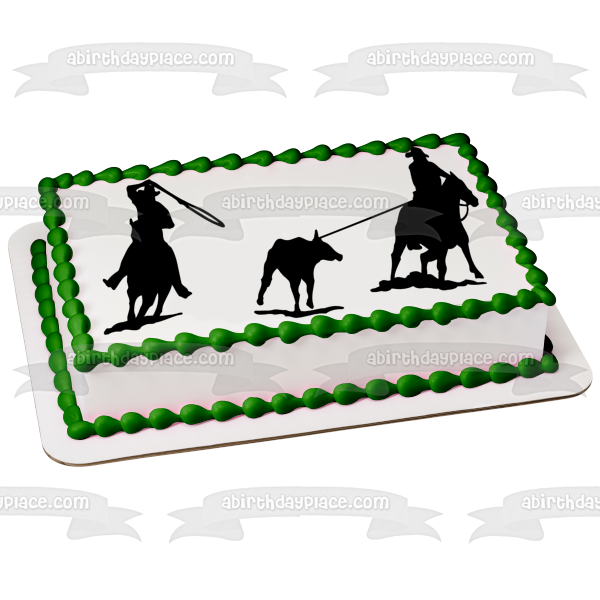 Western Rodeo Team Roping Heading and Heeling - Decoración comestible para tarta, imagen ABPID00085 