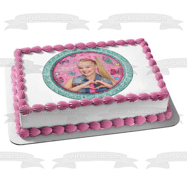 Jojo Siwa Corazón Helado Lazos para el cabello Adorno comestible para pastel Imagen ABPID00091 