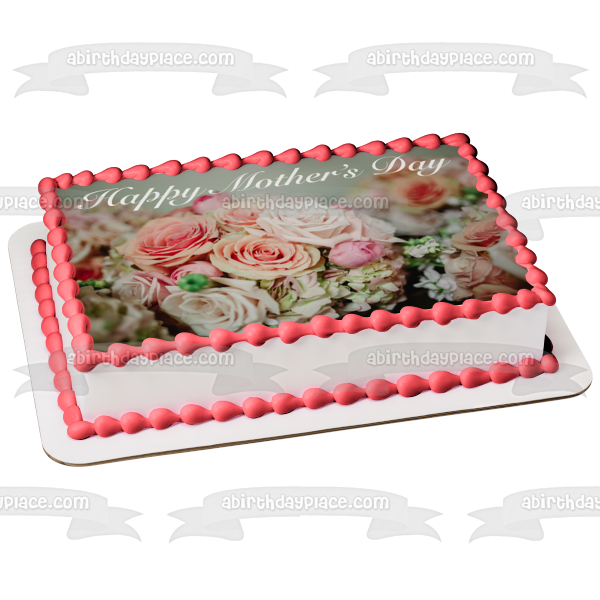 Decoración comestible para tarta con rosas rosadas del día de la madre, imagen ABPID00282 