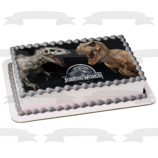 Logotipo de Jurassic World Indominus Rex Vs Tyrannosaurus Rex Imagen comestible para decoración de tarta ABPID00290 