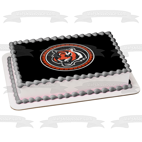 Imagen comestible para decoración de tarta con el logotipo de los Cincinnati Bengals de la NFL, fondo negro, ABPID00314 