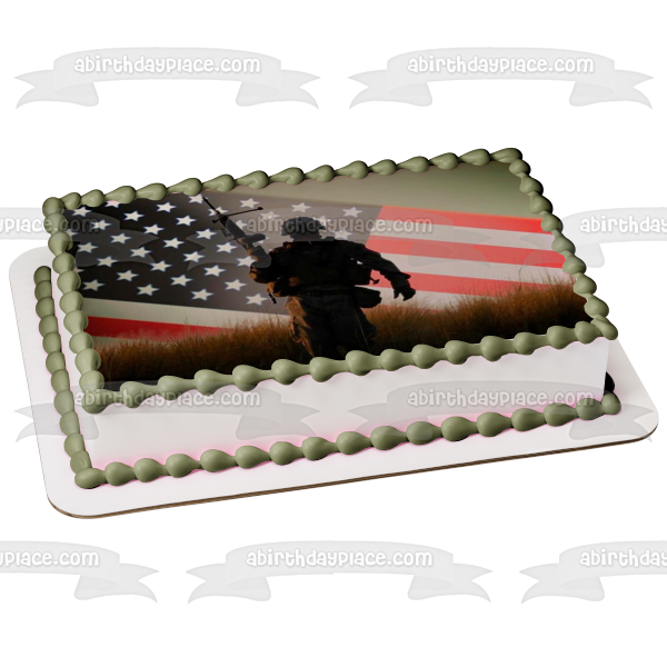 Imagen comestible para tarta con bandera estadounidense de soldado del ejército de los Estados Unidos ABPID00365 