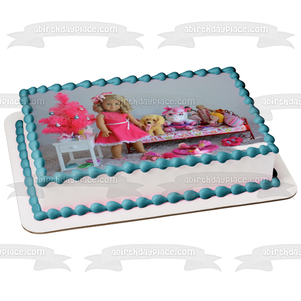 Muñeca American Girl Fashion con perro, unicornio y accesorios, adorno comestible para tarta, imagen ABPID00461 