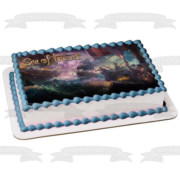 Adorno comestible para tarta con tesoro pirata y barco pirata de Sea of ​​Thieves, imagen ABPID00476 