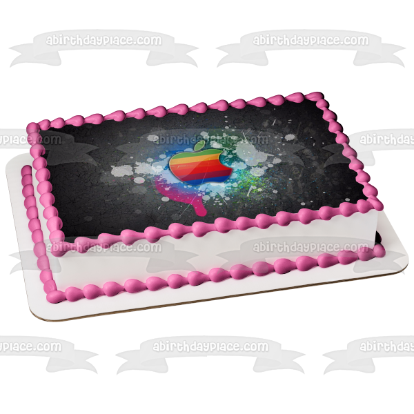 Apple Mac Computer Vintage Rainbow Edible Cake Topper Image ABPID00485