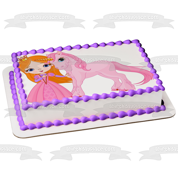 Hermosa princesa unicornio rosa adorno comestible para pastel imagen ABPID00525 