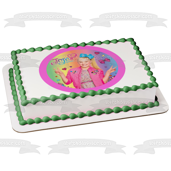 Imagen de decoración comestible para tarta con lazos y cupcakes de corazones de la paz de Jojo Siwa ABPID00686 