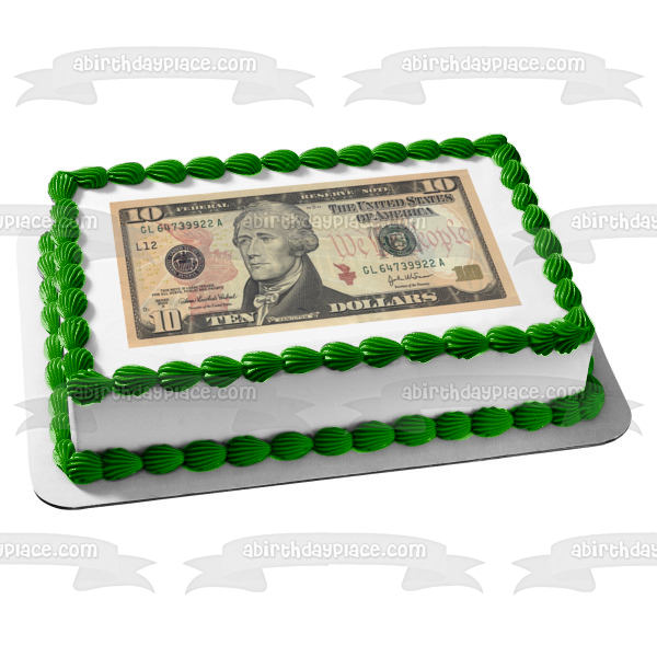 Imagen comestible para decoración de tarta con billete de 10 dólares, moneda americana, ABPID00012 