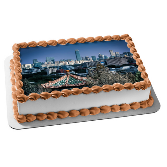 Beijing China Skyline Daytime Park Edible Cake Topper Image ABPID00128