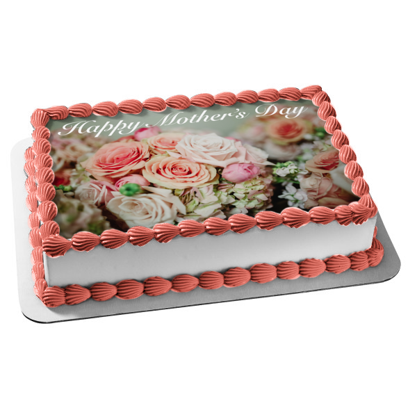 Happy Mother's Day Pink Roses Edible Cake Topper Image ABPID00282