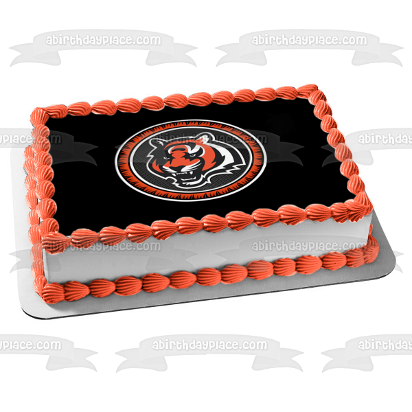 Imagen comestible para decoración de tarta con el logotipo de los Cincinnati Bengals de la NFL, fondo negro, ABPID00314 