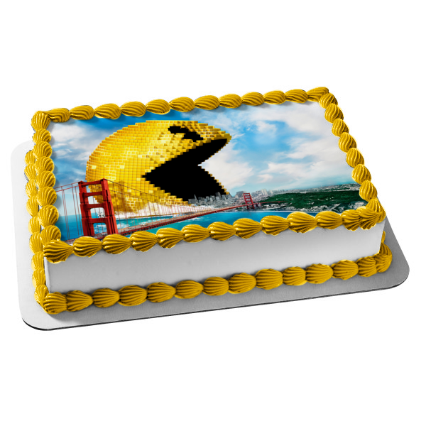 Pac Man Pixels San Francisco Bridge Edible Cake Topper Image ABPID00330