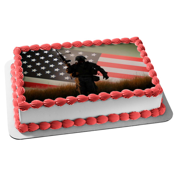 United States Army Soldier American Flag Edible Cake Topper Image ABPID00365