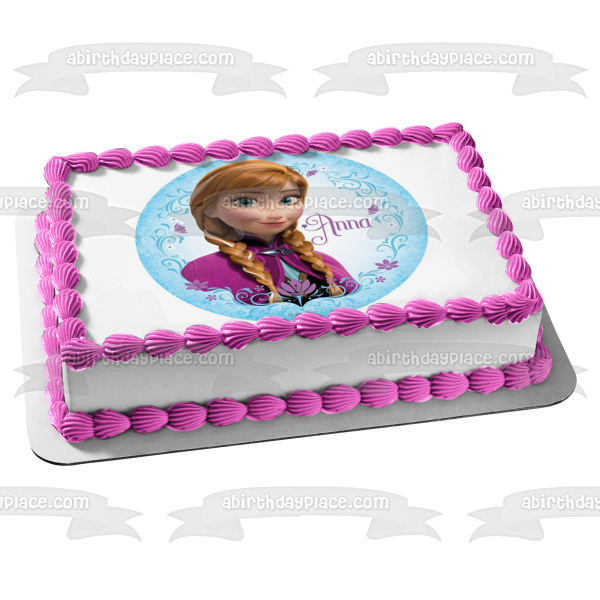 Adorno comestible para tarta con trenzas y flores de Anna Frozen de Disney, imagen ABPID00668 