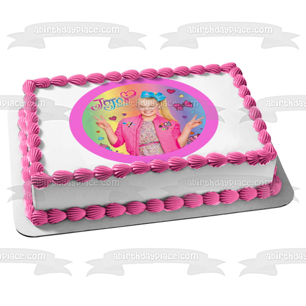 Imagen de decoración comestible para tarta con lazos y cupcakes de corazones de la paz de Jojo Siwa ABPID00686 