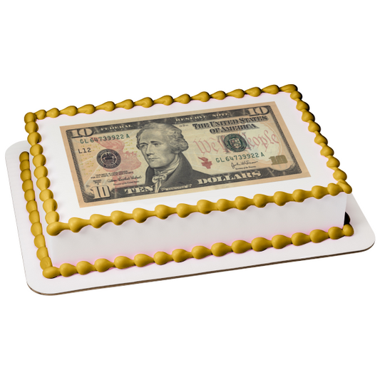 10 Dollar Bill American Currency Edible Cake Topper Image ABPID00012