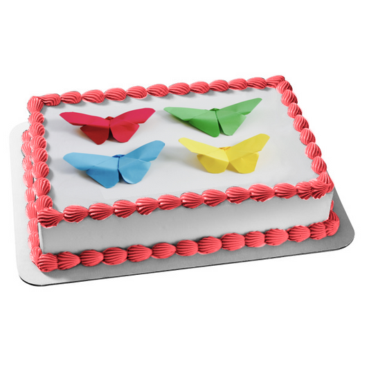 Adorno comestible para tarta con diseño de mariposa arcoíris de origami, imagen ABPID52270 