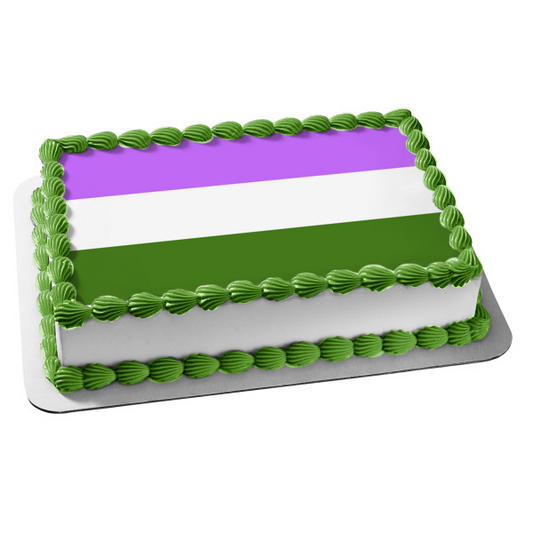 Genderqueer Pride Flag Lgbtqia+ Lesbian Gay Bisexual Transgender Queer Intersex Asexual Genderqueer Edible Cake Topper Image ABPID52288