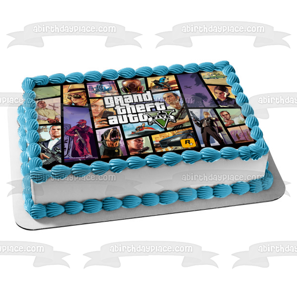 Imagen de decoración comestible para tarta de Grand Theft Auto Five Guns and Cars ABPID04910 