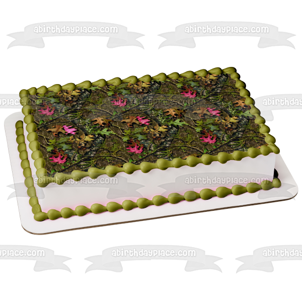 Mossy Oak Camo Camuflaje Hojas Rosa Edible Cake Topper Imagen ABPID00695 