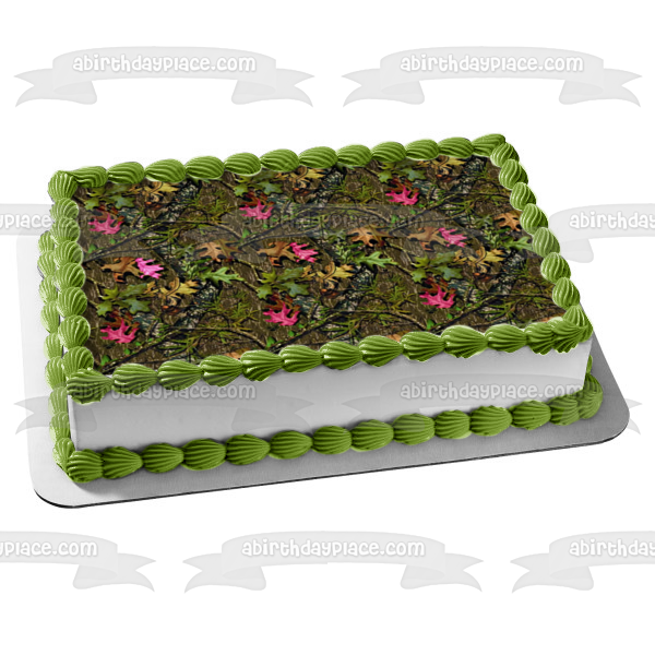 Mossy Oak Camo Camuflaje Hojas Rosa Edible Cake Topper Imagen ABPID00695 