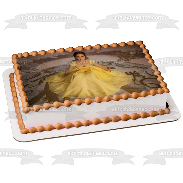 Adorno comestible para tarta con vestido amarillo de Bella y la Bestia, imagen ABPID00743 