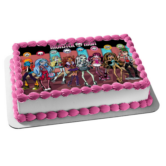 Monster High Clawdeen Wolf Lagoona Blue Cleo De Nile Draculaura Frankie Stein Ghoulia Yelps Heath Burns Deuce Gorgon Edible Cake Topper Image ABPID07319