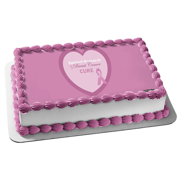 Breast Cancer Awareness Purple Ribbon Heart Edible Cake Topper Image  ABPID08881