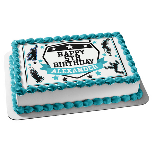 American Ninja Warrior Teal Black White Blank Edible Cake Topper Image ABPID50704