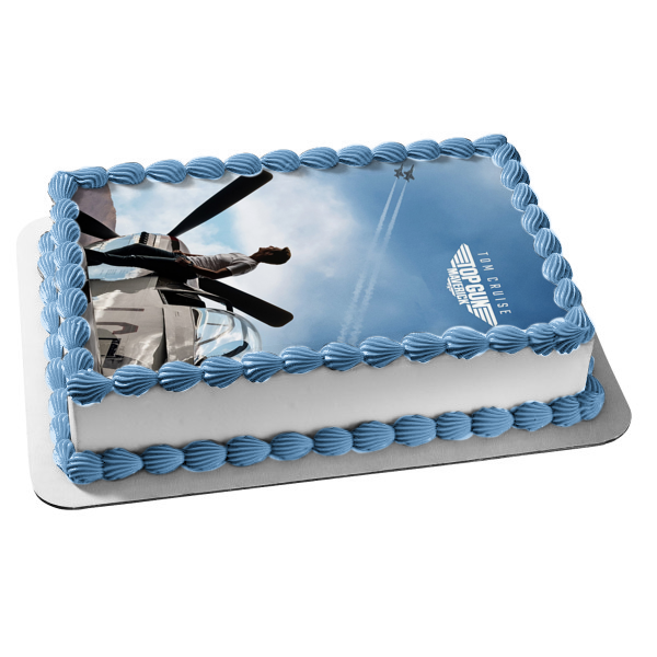 Top Gun Maverick Movie Poster Lt. Pete Maverick Mitchell Tom Cruise Planes Helicopters Edible Cake Topper Image ABPID50882