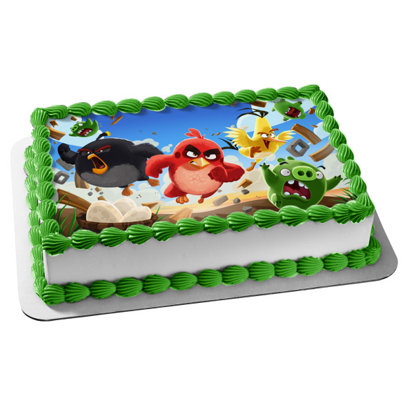 The Angry Birds 2 Terrence Chuck Bomb Green Pigs Running Edible Cake Topper Image ABPID51099