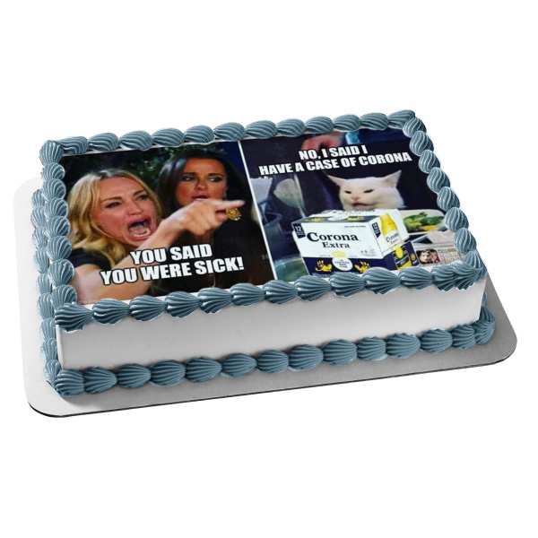 Coronavirus Meme Lady Yelling at Cat Edible Cake Topper Image ABPID51477