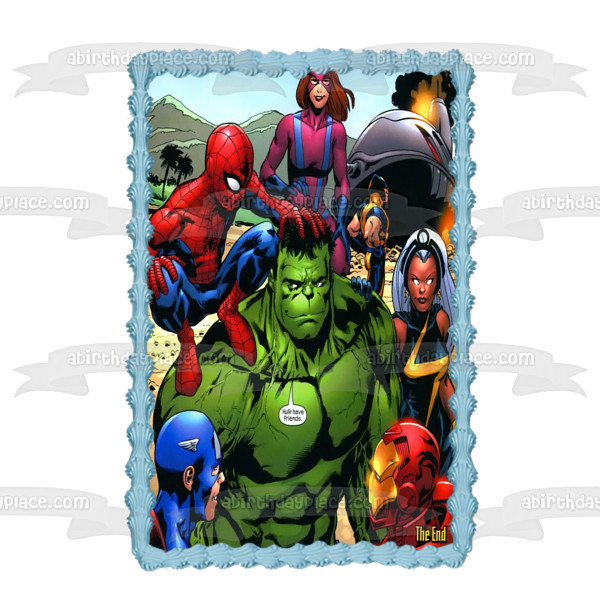 Increíble Hulk tiene amigos Spider-Man Iron Man Capitán América Marvel Comics decoración comestible para tarta imagen ABPID09059 