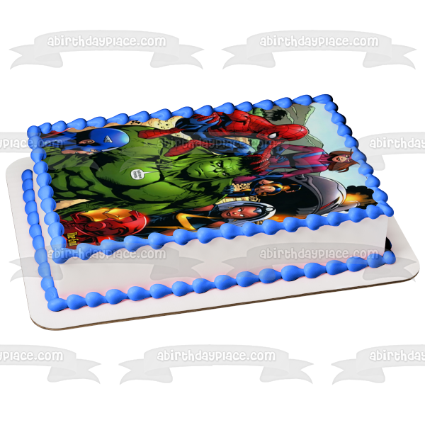 Increíble Hulk tiene amigos Spider-Man Iron Man Capitán América Marvel Comics decoración comestible para tarta imagen ABPID09059 