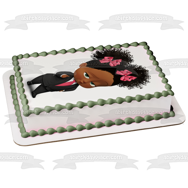 Imagen comestible para tarta con diseño de niña jefa afroamericana ABPID27726 