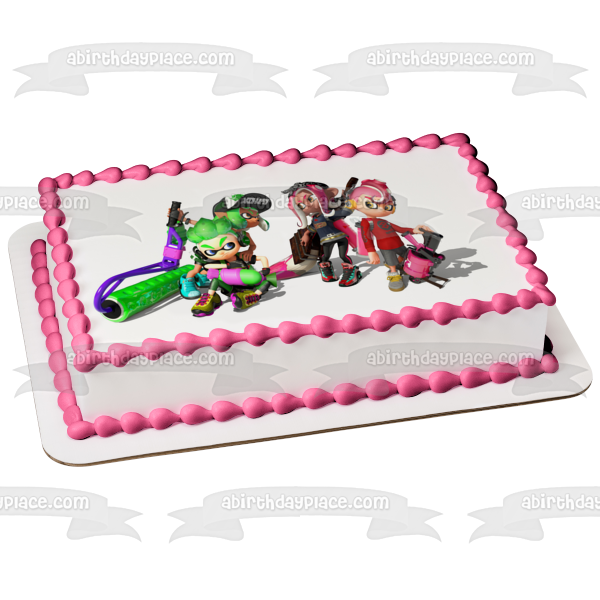 Splatoon 2 Inklings Lime Green Turquoise Pink Edible Cake Topper Image ABPID50386