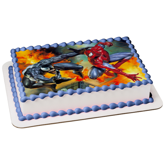 Spider-Man Venom Fire Marvel Disney Edible Cake Topper Image ABPID01690