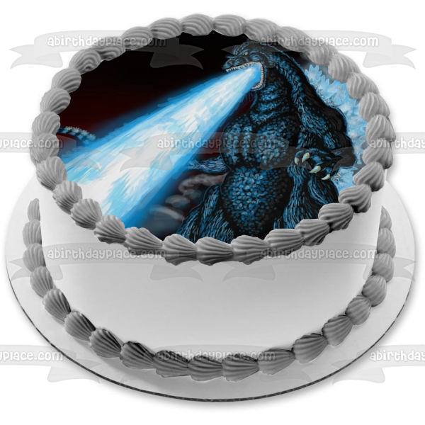 Godzilla Rey de los Monstruos Respirando Fuego Azul Imagen comestible para decoración de tarta ABPID07291 