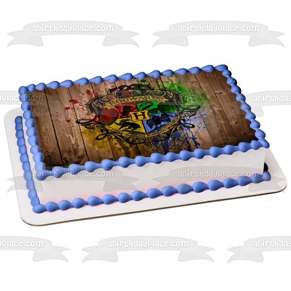 Fondo de paintball con escudo de Hogwarts de Harry Potter, decoración comestible para tarta, imagen ABPID08264 