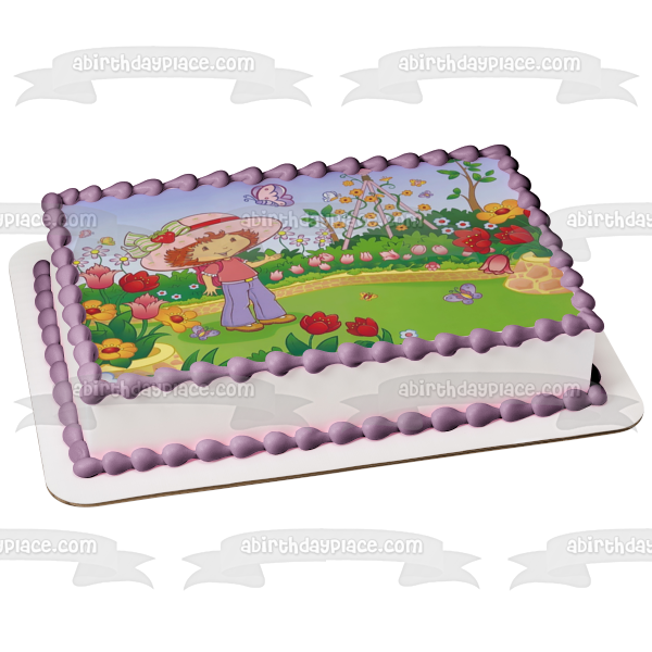 Tarta de Fresa Mariposas Flores Adorno comestible para tarta Imagen ABPID08469 