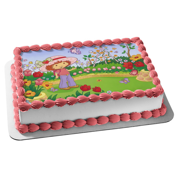 Strawberry Shortcake Butterflies Flowers Edible Cake Topper Image ABPID08469